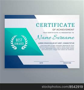 blue certificate design template in geometric shape style