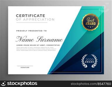 blue certificate of appreciation template design