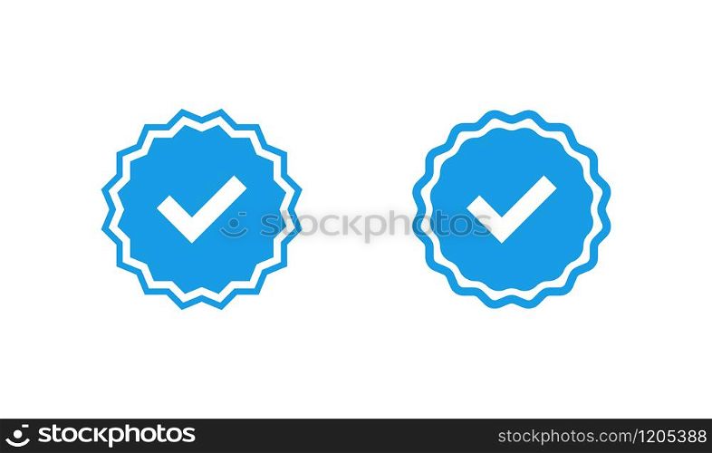 blue check mark badge icons in flat style, vector illustration. blue check mark badge icons in flat style, vector