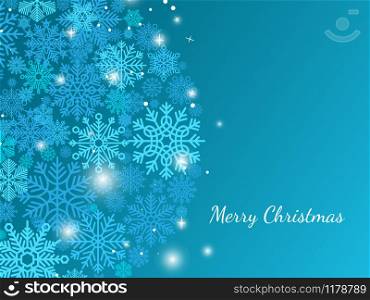 Blue christmas background with snowflakes and shiny stars, vector illustration. Snowflakes and stars backdrop