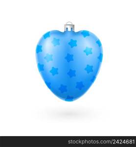 Blue Christmas-tree decoration. Heart shape, toy, decor, celebration. Winter concept. Can be used for greeting cards, posters, leaflets and brochure
