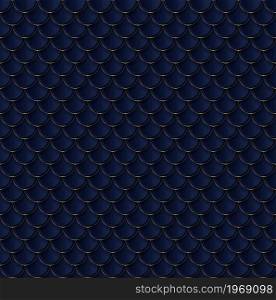 Blue circles with gold line fish scales seamless pattern luxury style. Vector graphic illustration