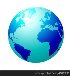 Blue circular globe showing north america and europe