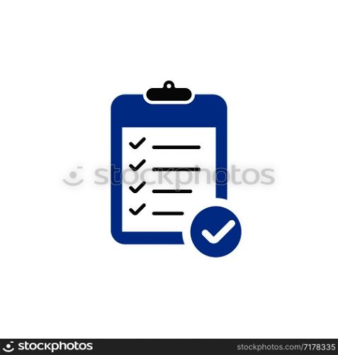 Blue Clipboard icon with check marks in trendy flat design. Clipboard icon. Check mark with clipboard. Eps10. Blue Clipboard icon with check marks in trendy flat design. Clipboard icon. Check mark with clipboard