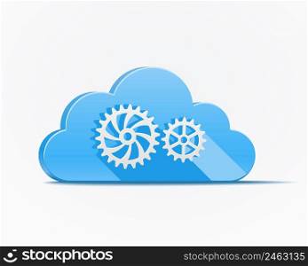 Blue cloud with gears or cog wheels depicting cloud computing  industry and mechanisation  vector illustration