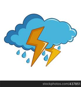 Blue cloud with lightnings and rain icon. Cartoon illustration of blue cloud with lightnings and rain vector icon for web. Blue cloud with lightnings and rain icon