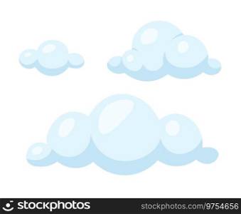 Blue clouds 2D cartoon object. Simple cloudscape isolated vector item white background. Forecasting meteorology. Springtime weather. Morning sky. Fluffy cloudy shapes color flat spot illustration. Blue clouds 2D cartoon object