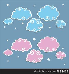 Blue Clouds with White Border. Vector Illustration
