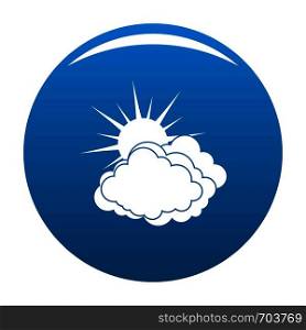 Blue cloudy sun icon vector blue circle isolated on white background . Blue cloudy sun icon blue vector