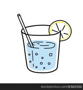 Blue cocktail in glass. Refreshing summer drink. Doodle outline cartoon. Trendy modern illustration. Blue cocktail in glass. Refreshing drink.