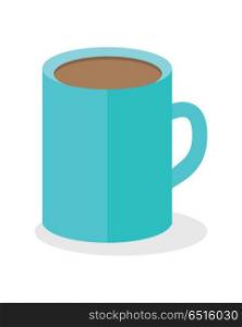 Blue Coffee Cup Isolated. Hot Strong Beverage.. Blue coffee cup isolated on white. Hot strong coffe beverage. Icon symbol of energetic drink. Tea, cacao, espresso, americano in mug with handle. Make pause in the office work. Refreshing drink. Vector