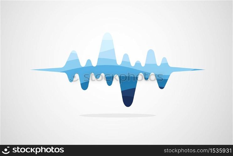 Blue color sound wave object icon vector isolated on gray gradient background illustration.