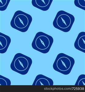 Blue compass icon flat design seamless pattern. Vector illustration on blue background. Compass icon flat design seamless pattern. Vector illustration