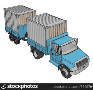 Blue container truck with trailer vector illustration on white background
