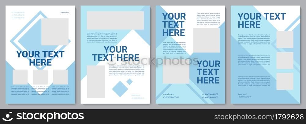 Blue corporate brochure template. Present infrormation. Flyer, booklet, leaflet print, cover design with copy space. Your text here. Vector layouts for magazines, annual reports, advertising posters. Blue corporate brochure template