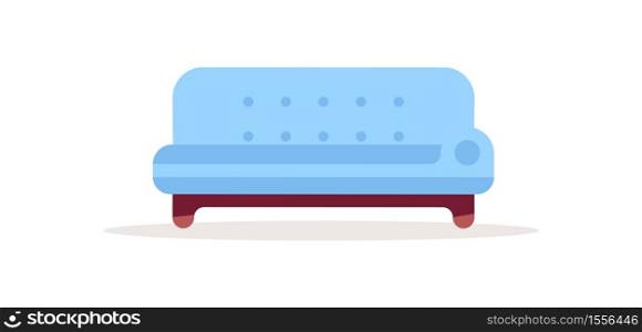 Blue couch semi flat RGB color vector illustration. Sofa for psychological consultation. Comfortable home interior. House cozy furniture for lounge isolated cartoon object on white background. Blue couch semi flat RGB color vector illustration