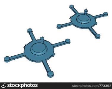 Blue cross-shaped spaceships vector illustration on white background