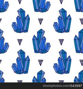 Blue crystals seamless pattern. Minerals rocks hand drawn. Vector fashion background . Blue crystals seamless pattern. Minerals rocks hand drawn. Vector fashion