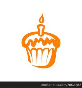 Blue cupcake with whipped cream isolated icon. Vector muffin, tasty sweet dessert. Muffin on plate, whipped cream cake