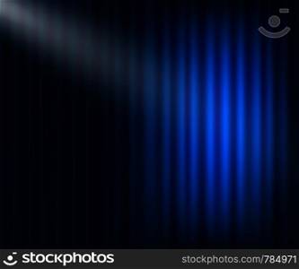 Blue curtain opera, cinema or theater stage drapes. Vector stock illustration.