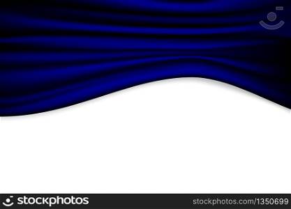 Blue Curtain Theater Scene Stage Background. Backdrop with Luxury Silk Velvet. White Copyspace.