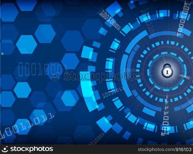 Blue Cyber Security Background with lock and digital, Technology and Information concept