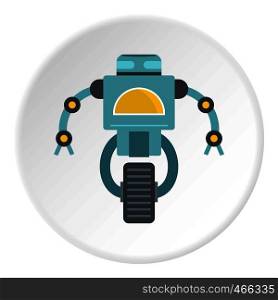 Blue cyborg on wheel icon in flat circle isolated on white background vector illustration for web. Blue cyborg on wheel icon circle