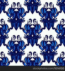 Blue damask seamless vector pattern wallpaper and fabric. Blue and white damask seamless pattern wallpaper tiles