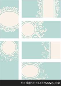 Blue decorative vintage vector cards with floral ornament
