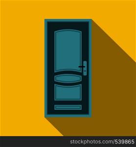 Blue door icon in flat style on a yellow background. Blue door icon in flat style
