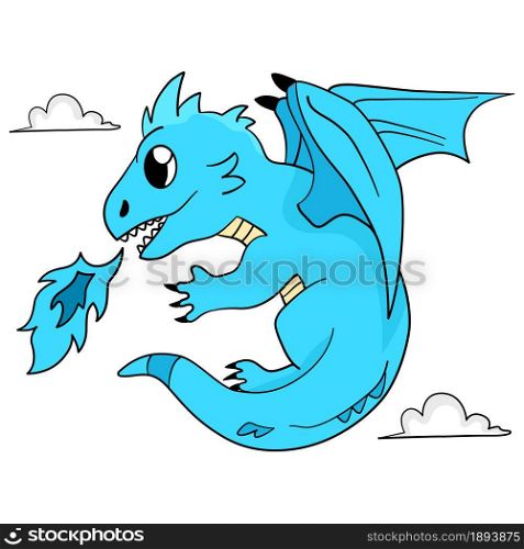blue dragon is flying. cartoon illustration cute sticker