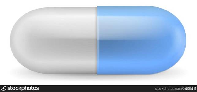 Blue drug pill. Realistic capsule. Pharmaceutical pack isolated on white background. Blue drug pill. Realistic capsule. Pharmaceutical pack