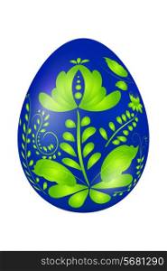 Blue Easter egg with elements of traditional Russian painting. Design element. Vector illustration.