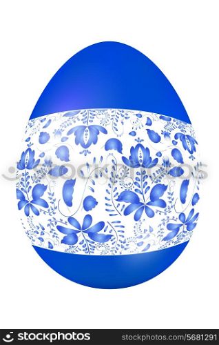 Blue Easter egg with traditional Russian painting in Gzhel style. Design element. Vector illustration.