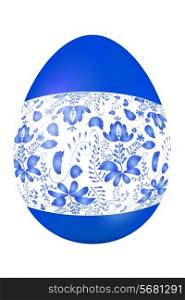 Blue Easter egg with traditional Russian painting in Gzhel style. Design element. Vector illustration.