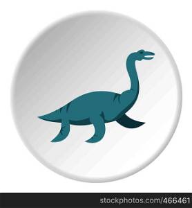 Blue elasmosaurine dinosaur icon in flat circle isolated on white background vector illustration for web. Blue elasmosaurine dinosaur icon circle