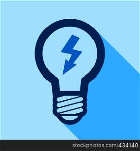 Blue electric bulb with lightning inside icon. Flat illustration of blue electric bulb with lightning inside vector icon for web. Blue electric bulb with lightning inside icon