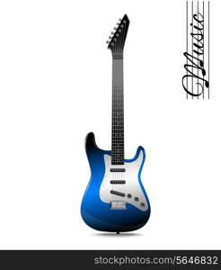 Blue electric guitar music concept isolated on white background vector illustration