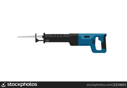Blue electric sabre saw on a white background. The construction electric tool for the carpenter.. Blue electric sabre saw on a white background.