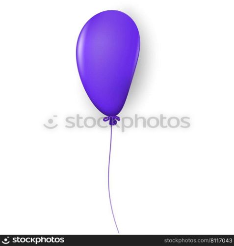 Blue elongated volumetric balloon with highlights and shadow on rope isolated on white background. Vector illustration.. Blue elongated volumetric balloon with highlights and shadow on rope isolated on white background.