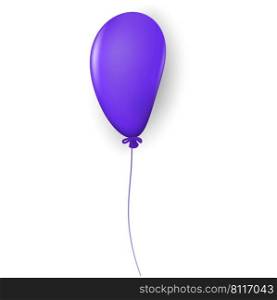 Blue elongated volumetric balloon with highlights and shadow on rope isolated on white background. Vector illustration.. Blue elongated volumetric balloon with highlights and shadow on rope isolated on white background.