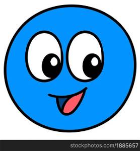 blue emoticon ball is laughing, doodle icon image. cartoon caharacter cute doodle draw