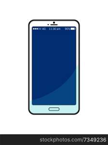 Blue empty mobile phone screen with time and charge rate, blank display of cellphone, electronic gadget smartphone device isolated on white vector. Blue Empty Mobile Phone Screen Time and Charge