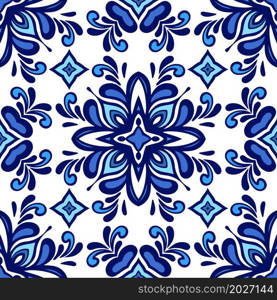 Blue Ethnic Floral Abstract Vector. Geometric blue and white wall tile design portuguese Gorgeous seamless pattern. Seamless Blue Ethnic Abstract Vector Pattern. Geometric blue and white wall tile design portuguese style