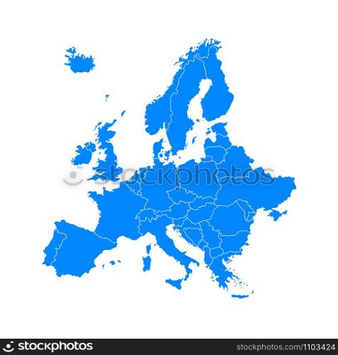 blue europe map on a white background in flat. blue europe map on a white background , flat