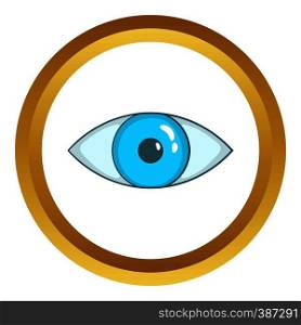 Blue eye vector icon in golden circle, cartoon style isolated on white background. Blue eye vector icon
