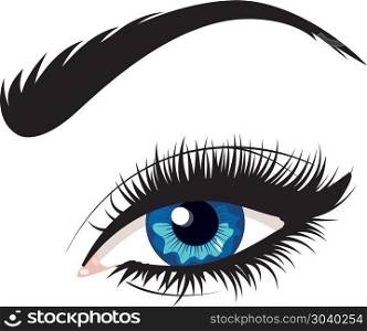 Blue Female Eye. Cartoon female eye of blue color with eyebrow illustration.