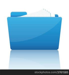 Blue file folder with paper, vector illustration