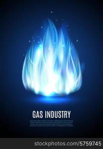 Blue fire flame on dark background with gas industry text vector illustration. Blue Flame Background