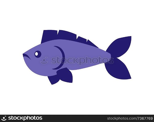 Blue fish cold-blooded vertebrate animal with caudal and dorsal fins, nostrils soft ray, uncooked fresh organism isolated on vector illustration. Blue Fish Vertebrate Animal Vector Illustration